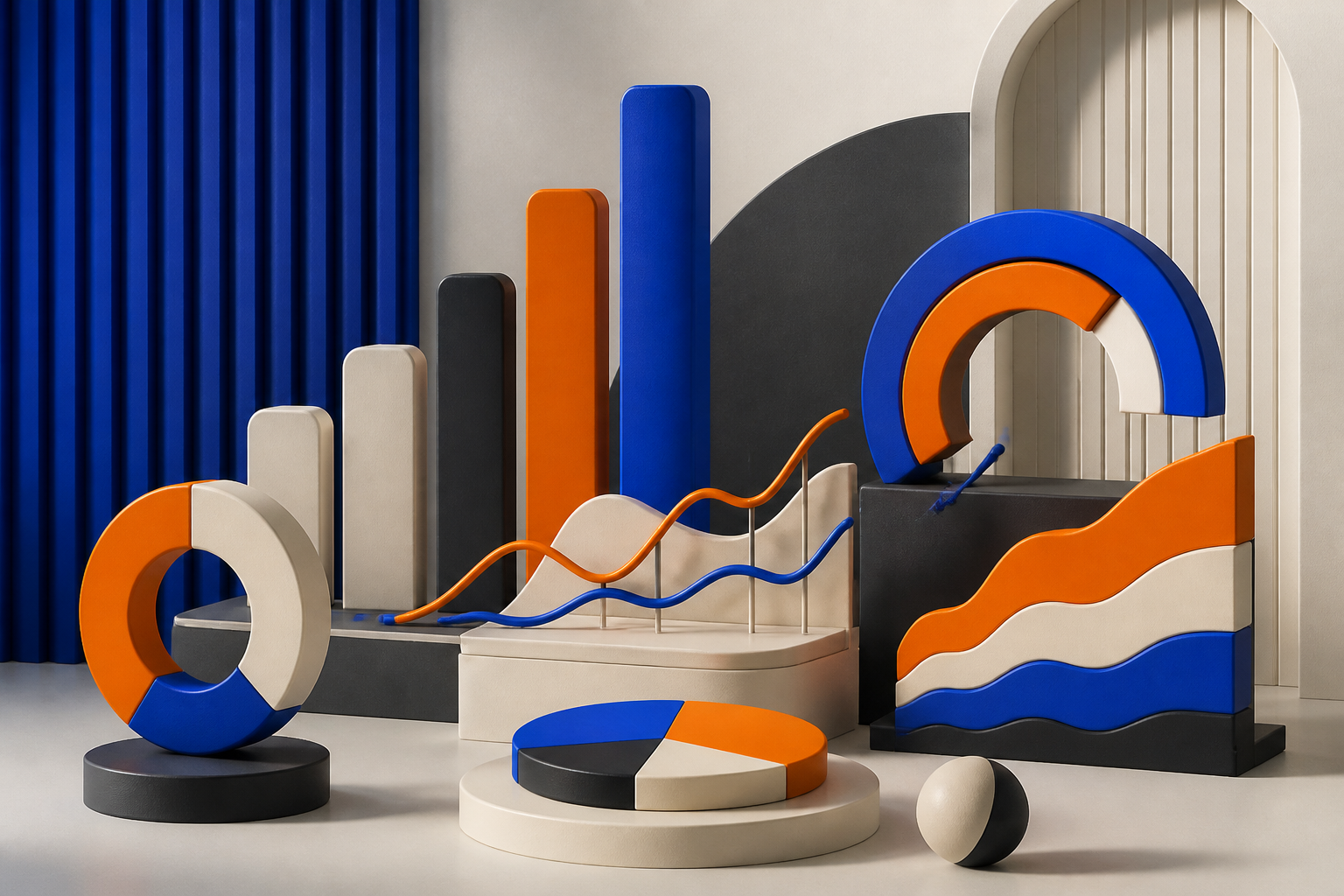 Abstract cobalt and orange analytics forms representing operational reporting